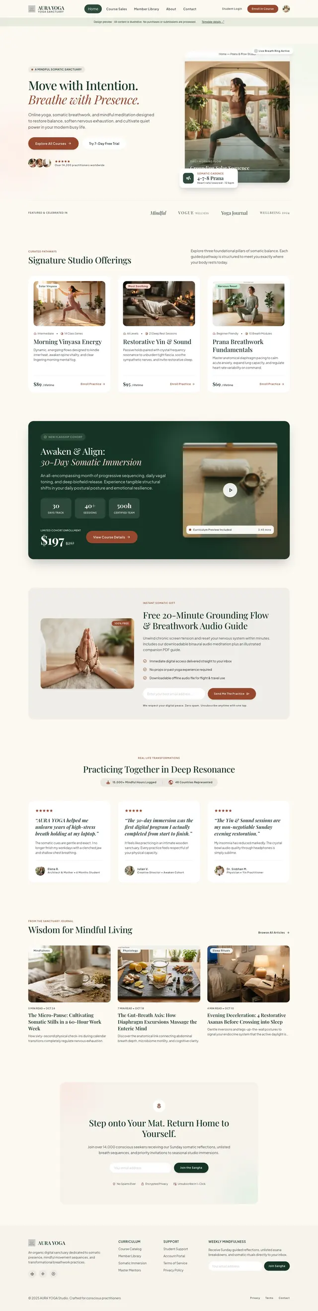 AURA Yoga home page design preview