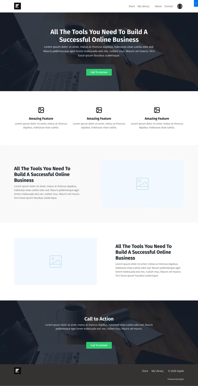 Creator-supplied screenshot of the default Kajabi website layout